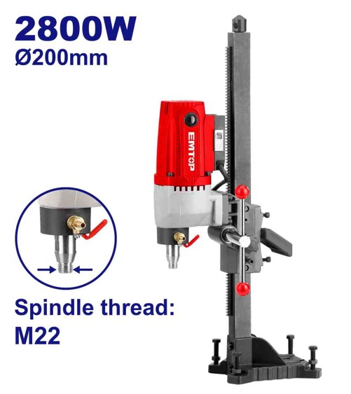 Heavy Duty 2800W Diamond Drilling Machine 220-240V 200mm Max Diameter - Industrial Precision Drill with Stand Carbon Brushes Leakage Protection